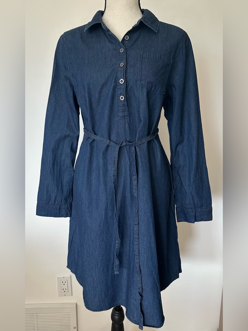 Old Navy Maternity Denim Chambray Shirt Dress Tunic Medium Lightweight Casual - Picture 8 of 13